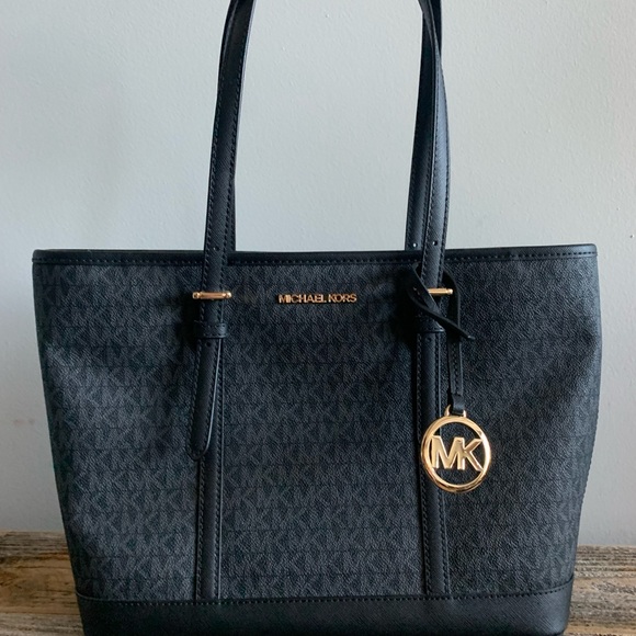 NWOT-Michael Kors Jet Set Travel Small Logo Top-Zip Tote Bag, Black - Picture 5 of 7